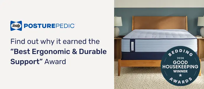 Sealy Posturepedic mattress earning 2026 Good Housekeeping Best Ergonomic and Durable Support Award