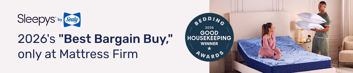 Sleepys by Sealy mattress named 2026 Best Bargain Buy only at Mattress Firm with Good Housekeeping Award